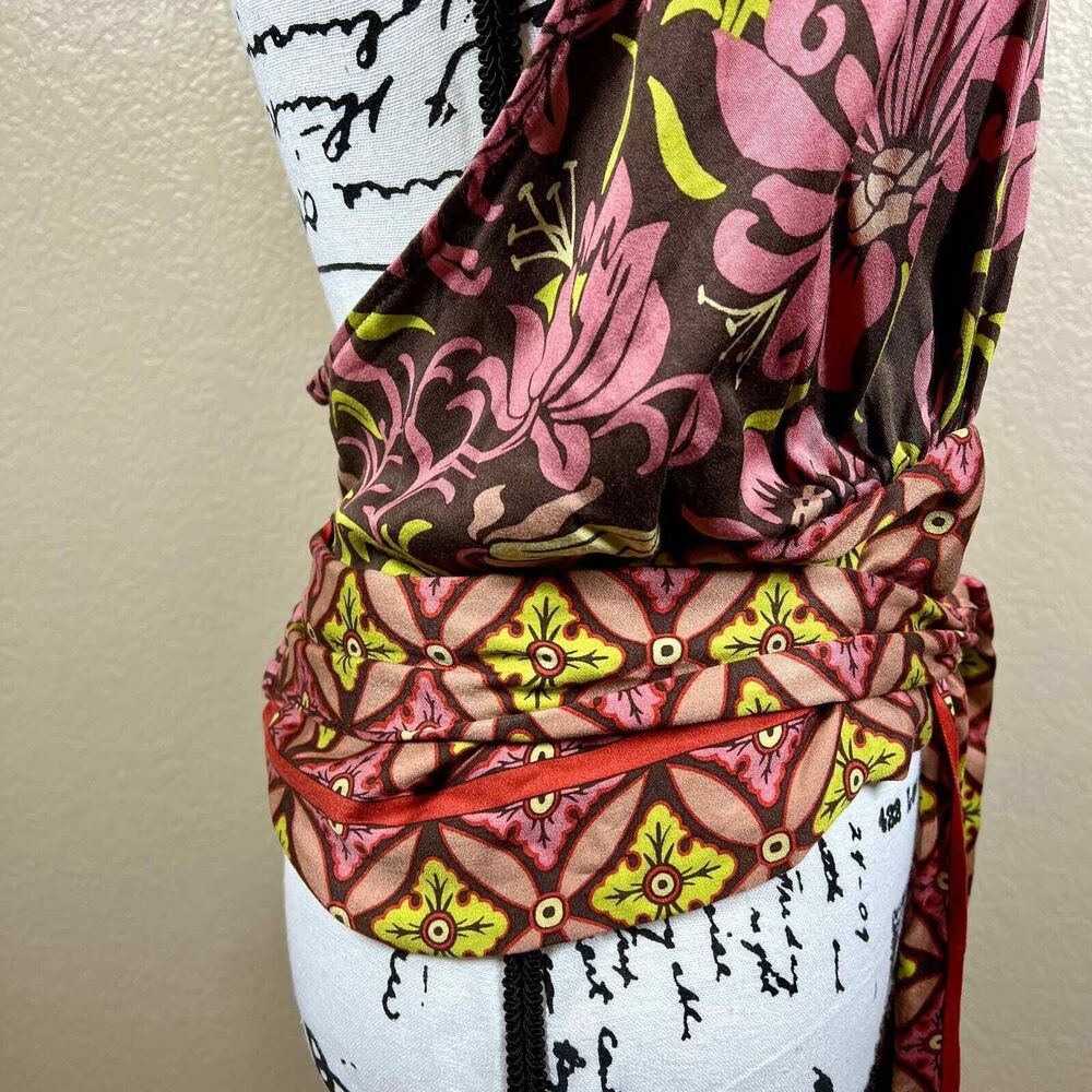 Haute Hippie pink halter top floral mock neck open back size L boho baddie - Picture 6 of 10
